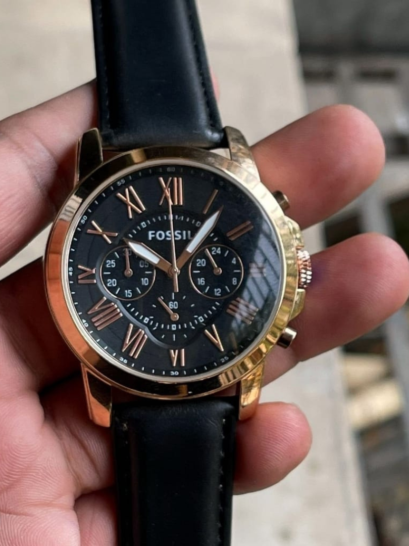 Buy Fossil Black Leather Chronograph Men’s Watch - Image 5