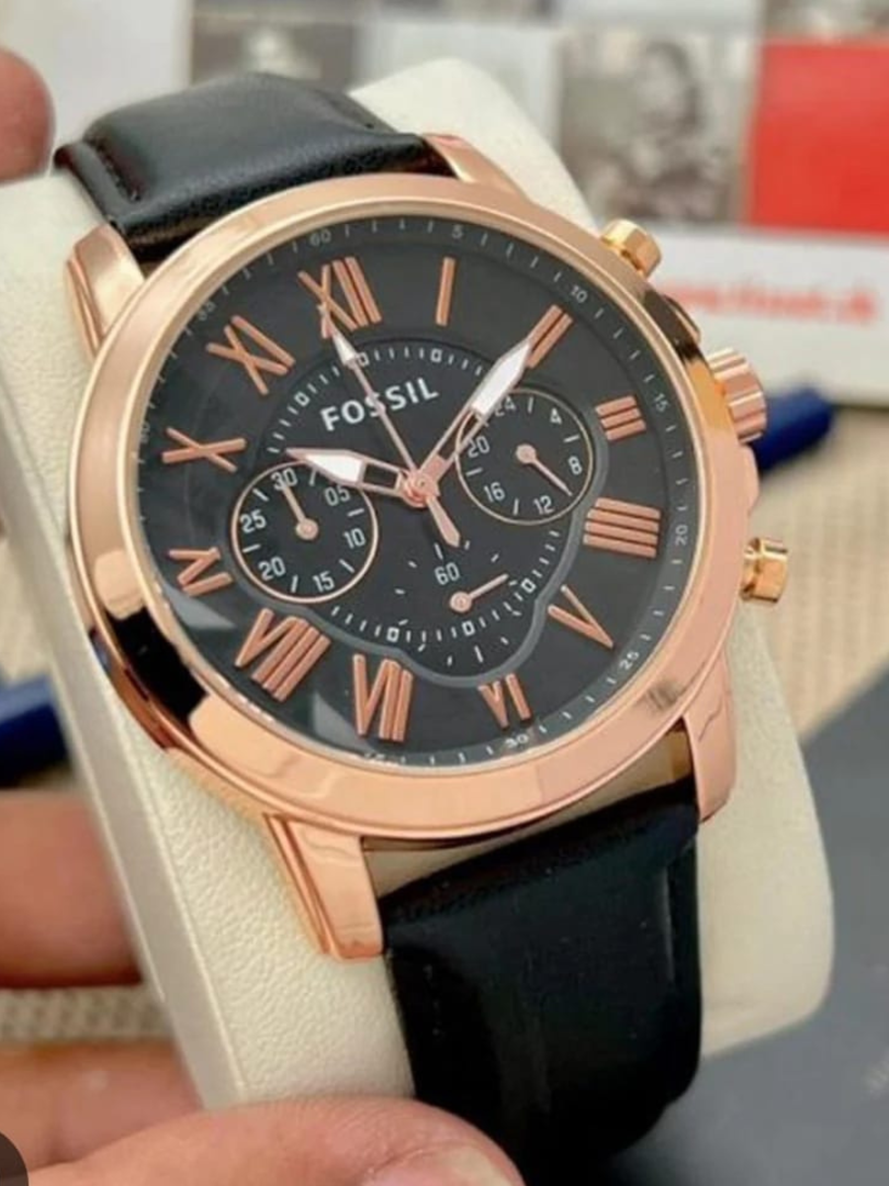 Buy Fossil Black Leather Chronograph Men’s Watch - Image 4