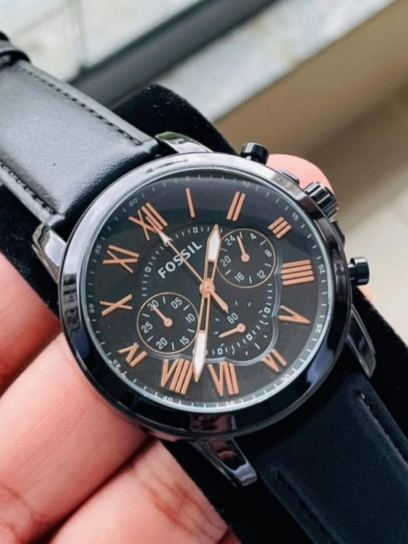 Buy Fossil Black Leather Chronograph Men’s Watch - Image 3