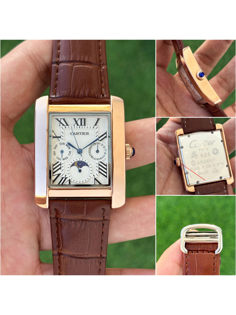 Buy Cartier Tank Moonphase Rose Gold Leather Watch - Image 5