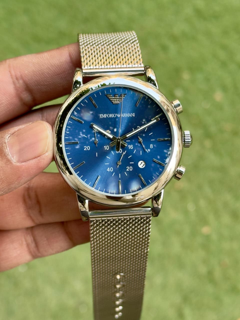 Buy Emporio Armani Blue Dial Mesh Chronograph Watch - Image 4